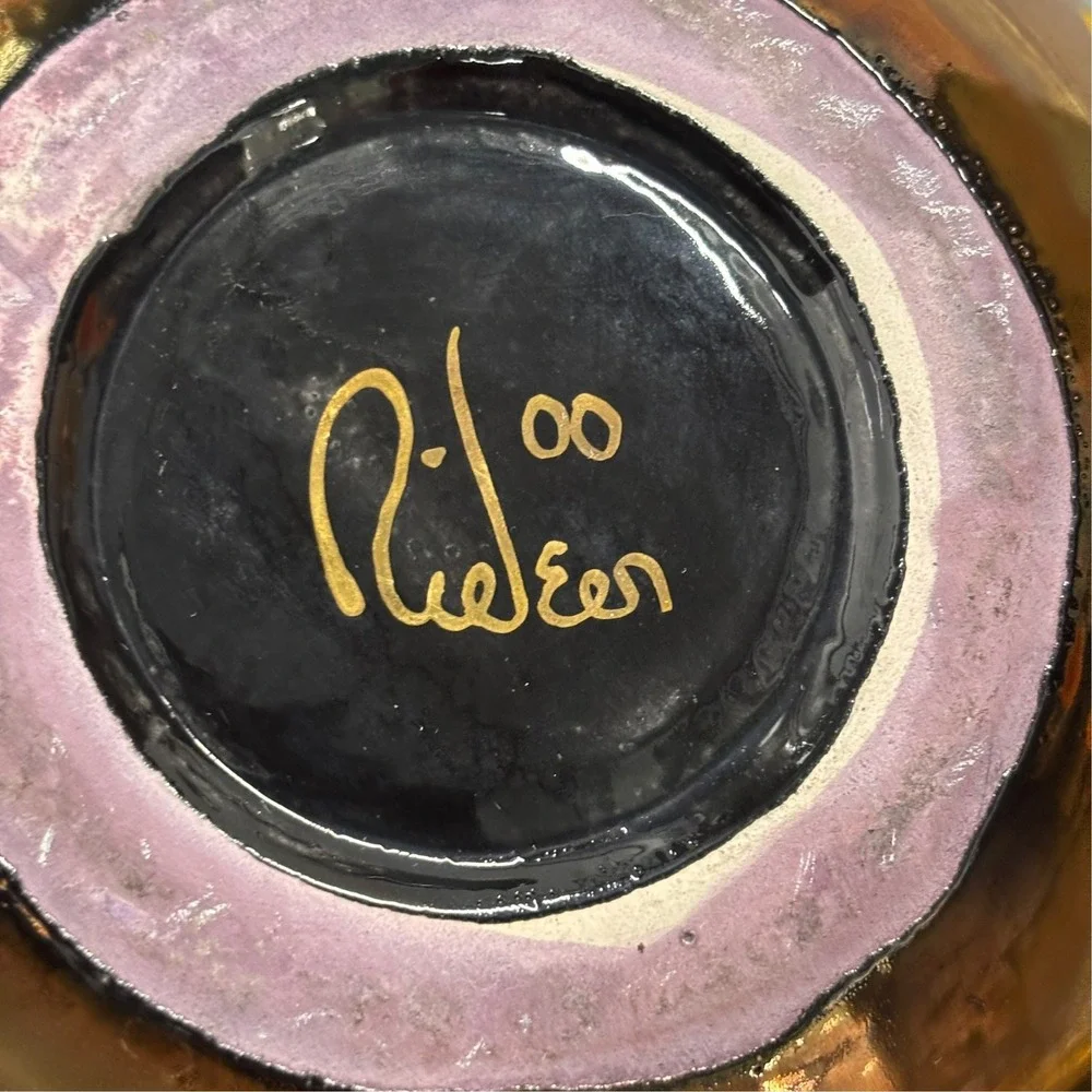 Nielsen Extraordinary Ceramics PIridescent Metallic Sphere Vase Signed 2000 7in